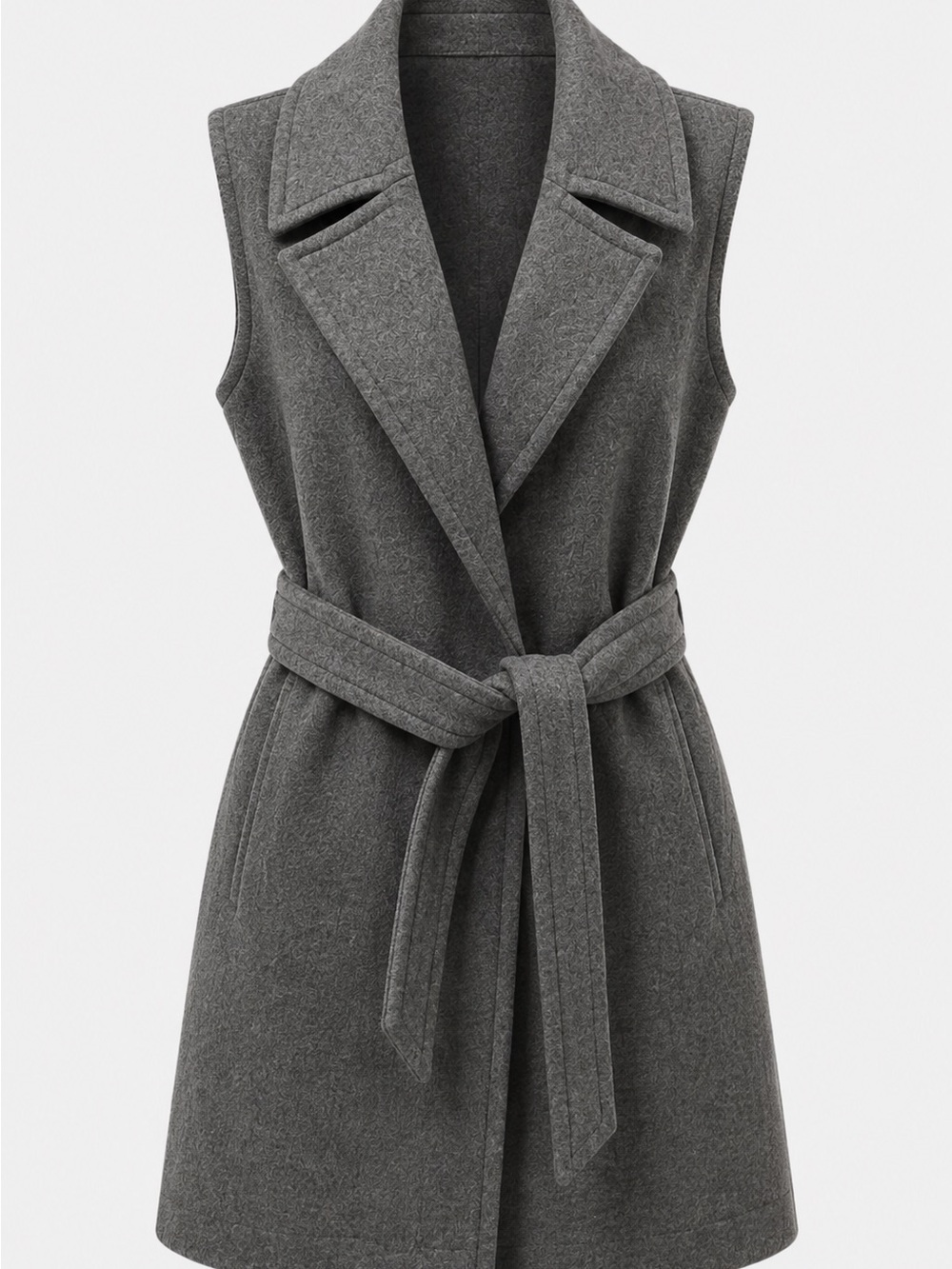 MICHAEL Michael Kors Sleeveless Belted Wool-Blend Vest Coat in Charcoal Gray